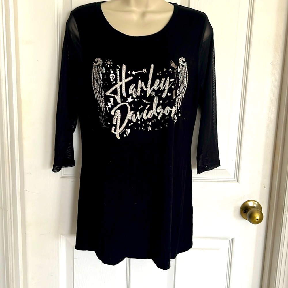 Harley -Davidson top with see through sleeves